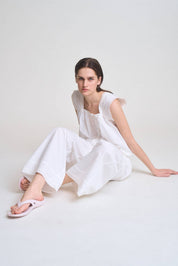 Eyelet Hem Detailed Cotton Pants
