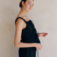 Woven Tiered Tie Front Ruffle Hem Top - Black