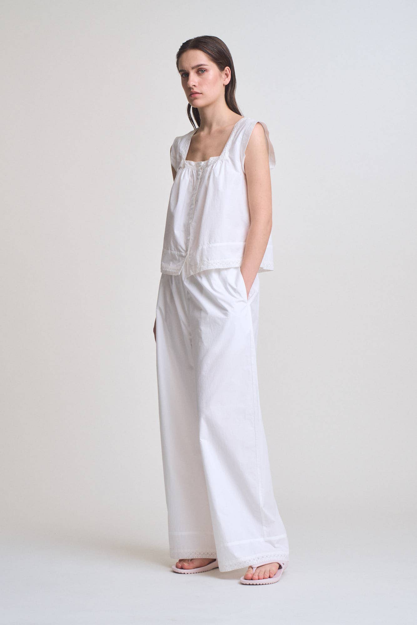 Eyelet Hem Detailed Cotton Pants