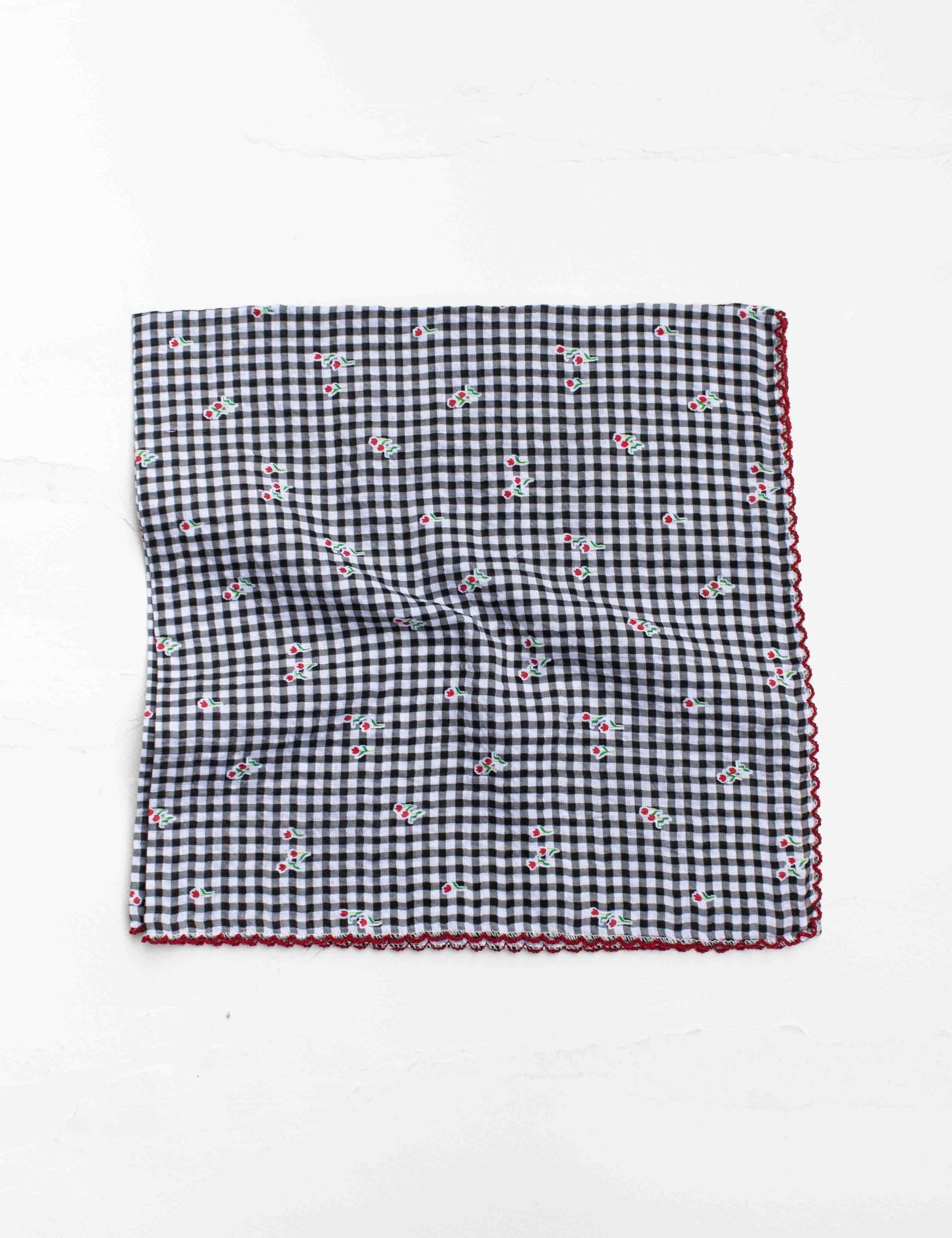 Gingham Floral Cotton Blend Scarf