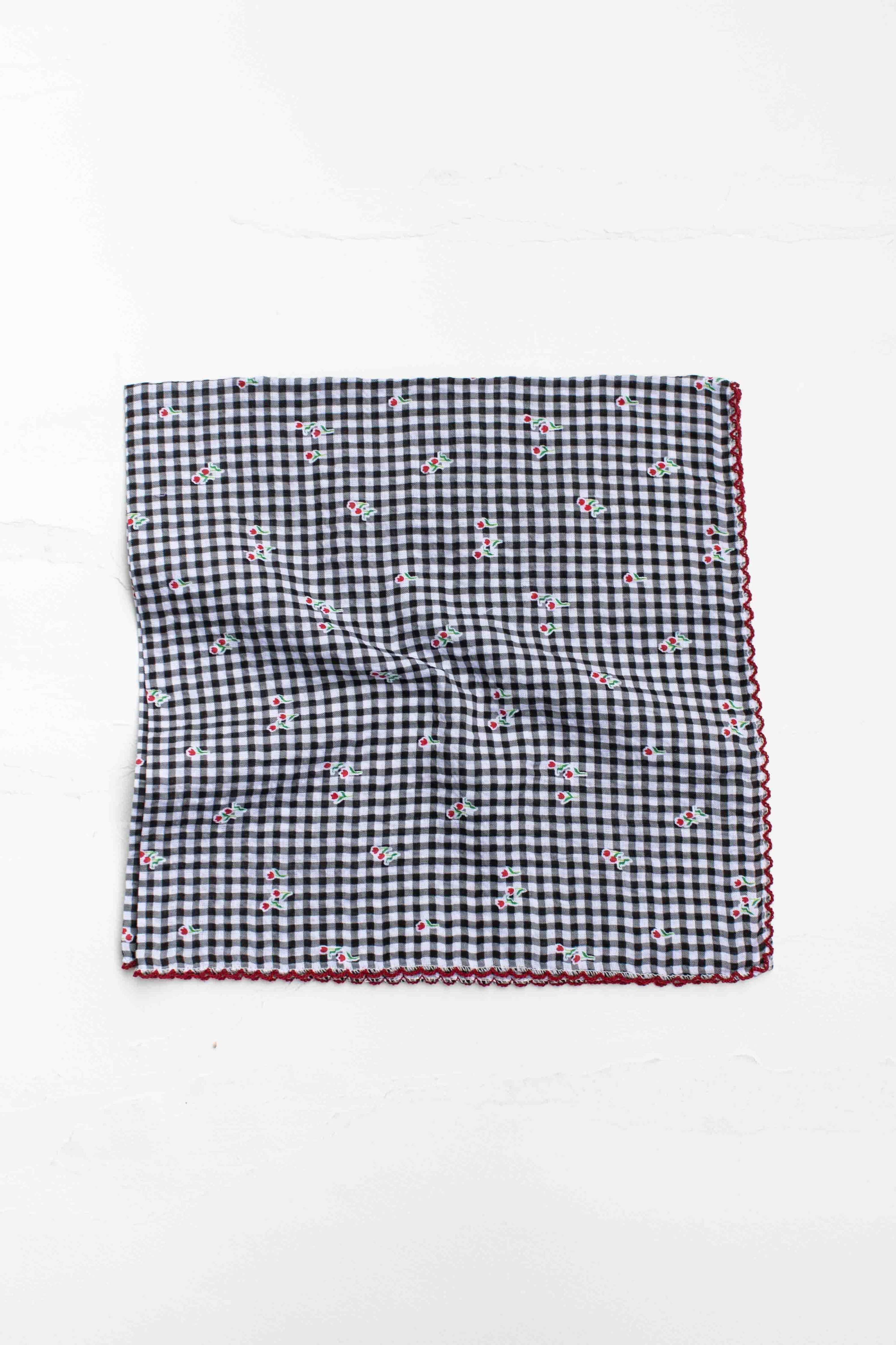 Gingham Floral Cotton Blend Scarf