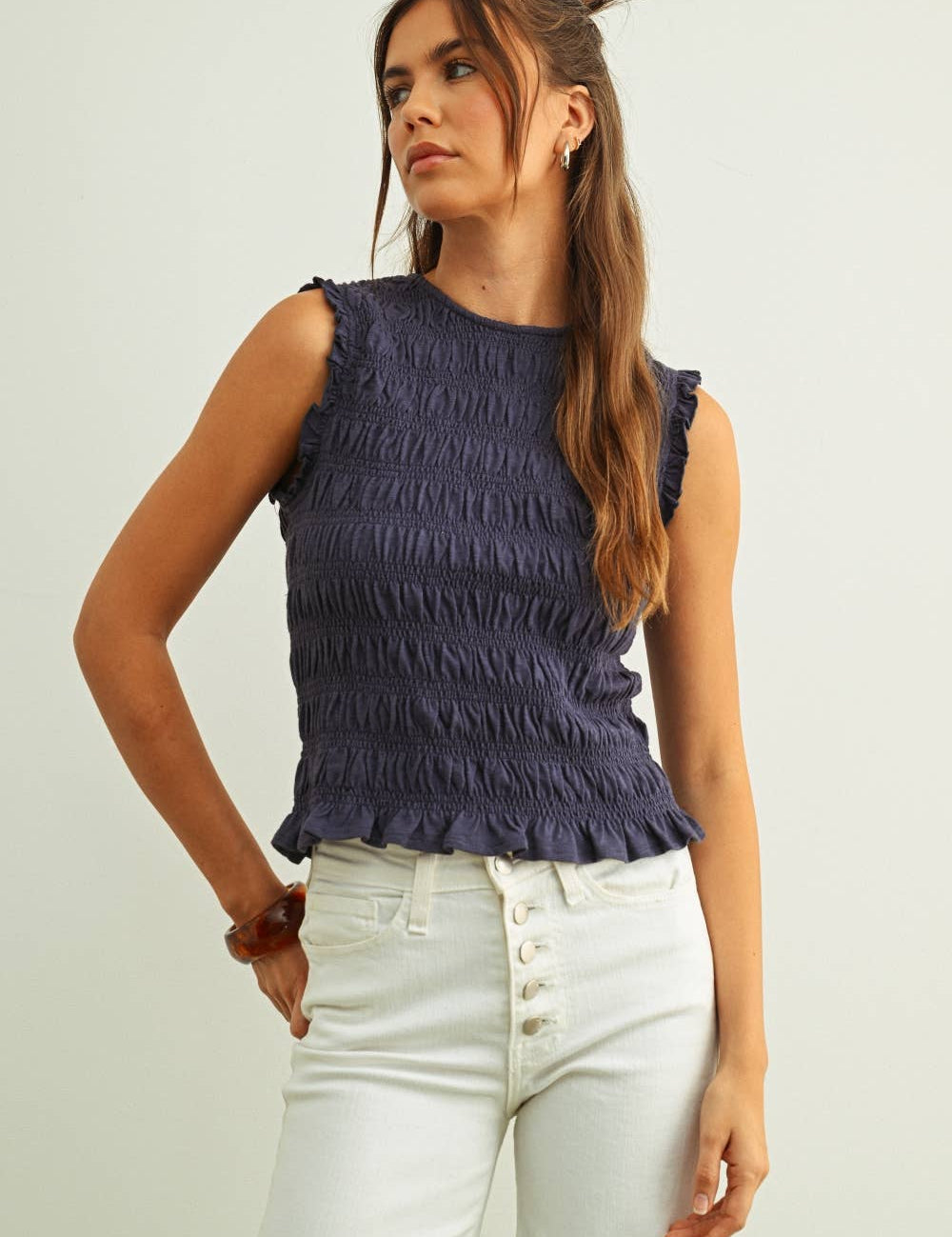 Sleeveless Smocking Top