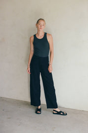 Woven Linen Cotton Pants - Washed Black