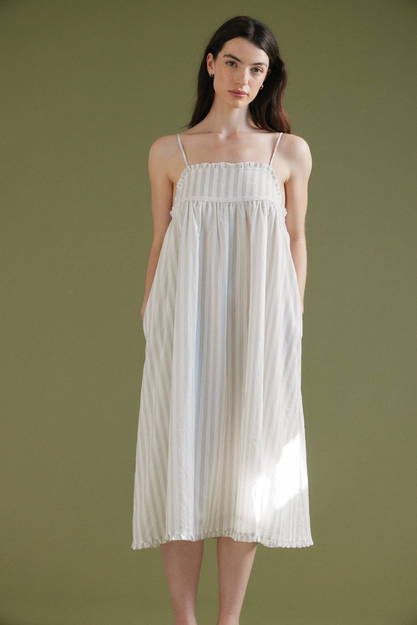 Embroidered Detail Top Striped Dress