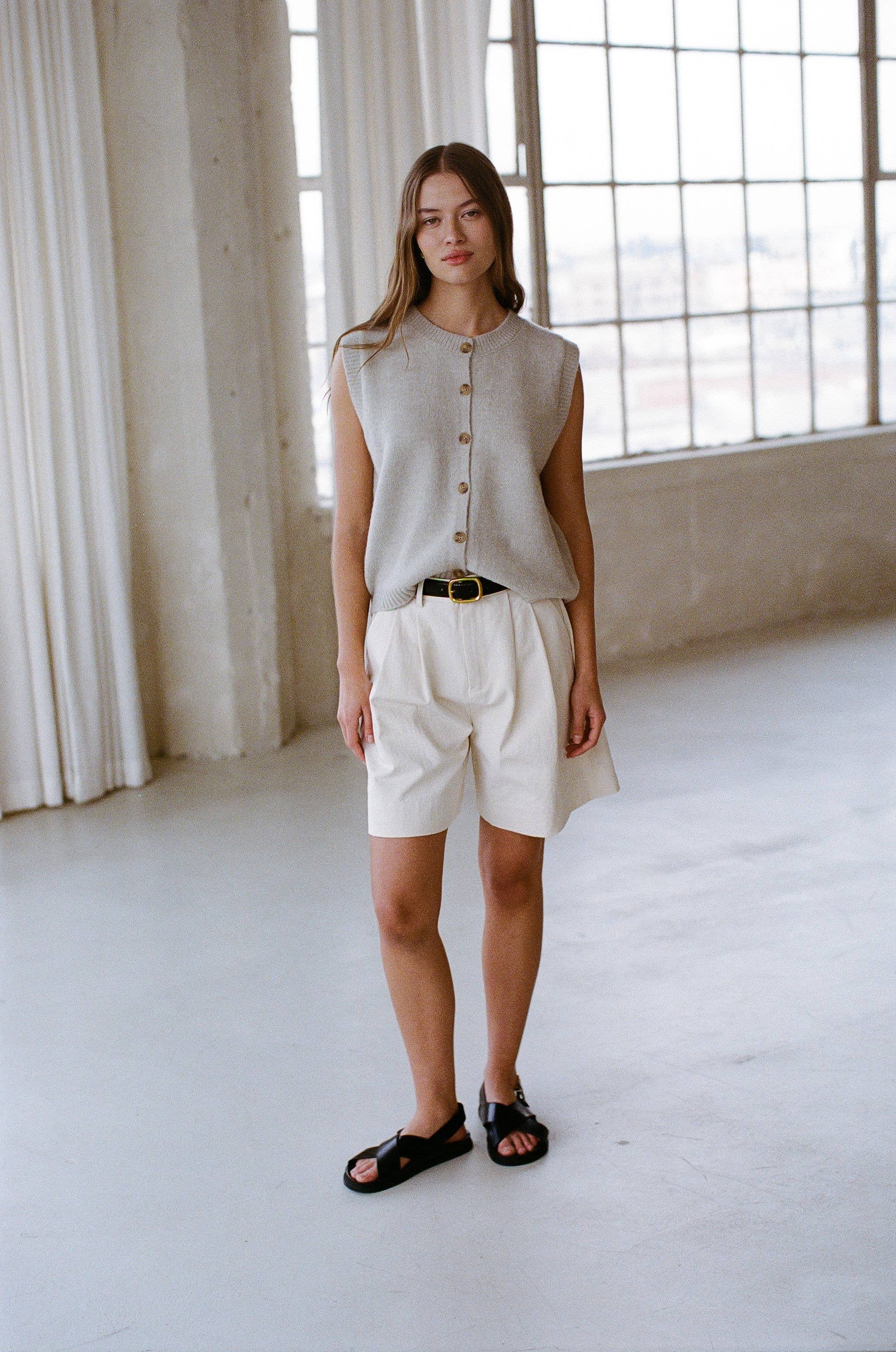Woven Pleated Trouser Shorts - White