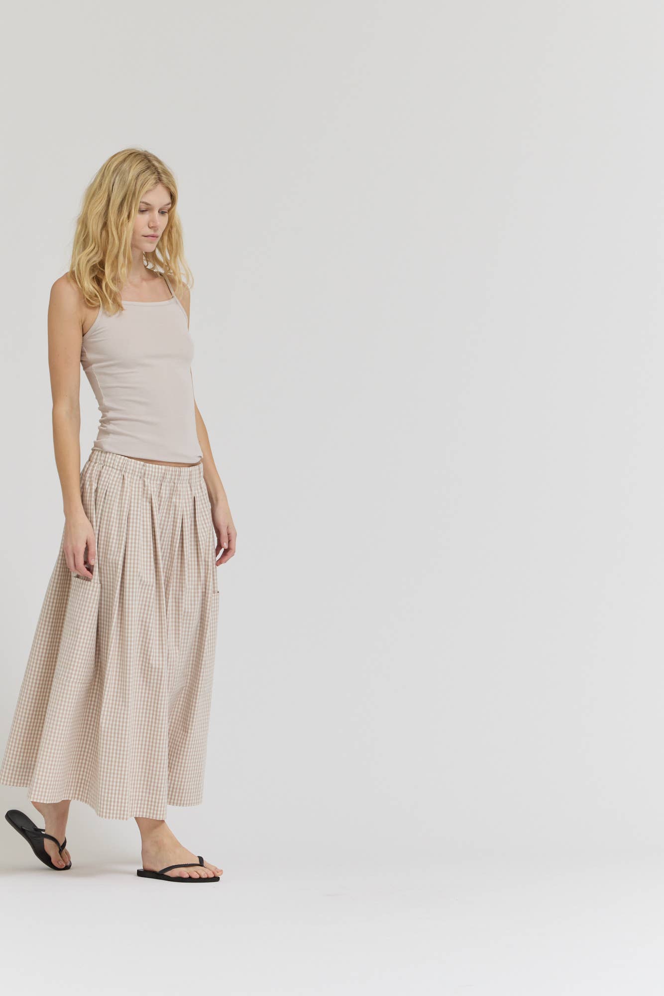 Pleat Waist Gingham Skirt