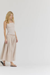 Pleat Waist Gingham Skirt