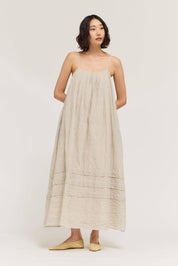 Stripe Pleat Tuck Dress