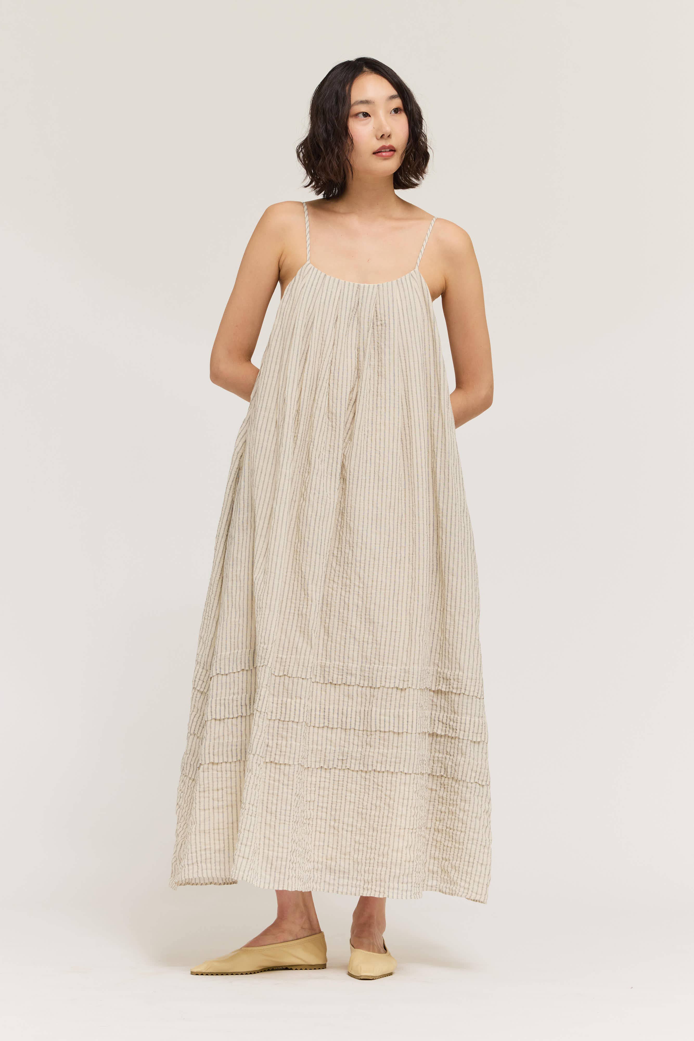 Stripe Pleat Tuck Dress