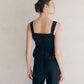 Woven Tiered Tie Front Ruffle Hem Top - Black