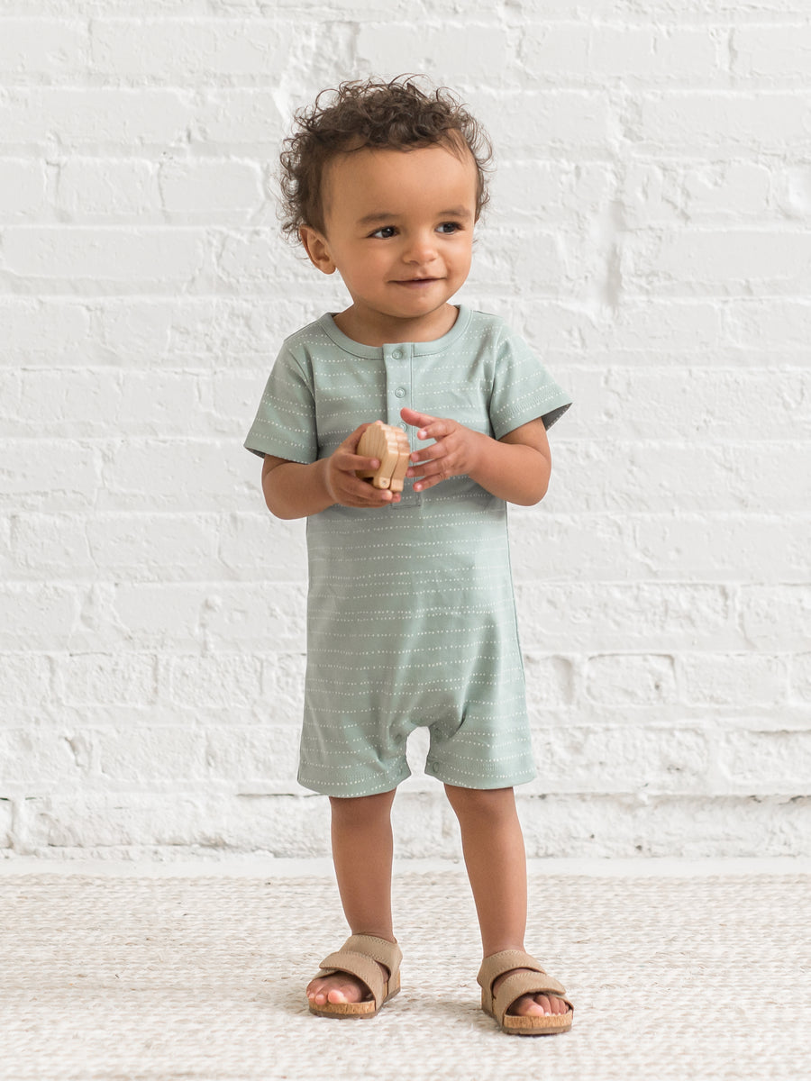 Mason Short Sleeve Romper - Pebble / Jade