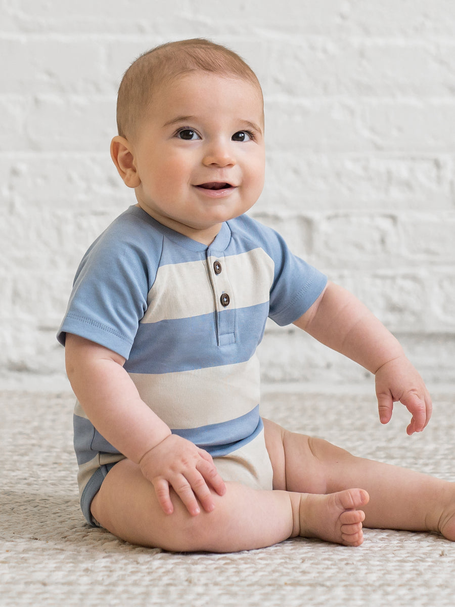 Sosa Raglan Henley Bodysuit - Marco Stripe / Rain + Oat