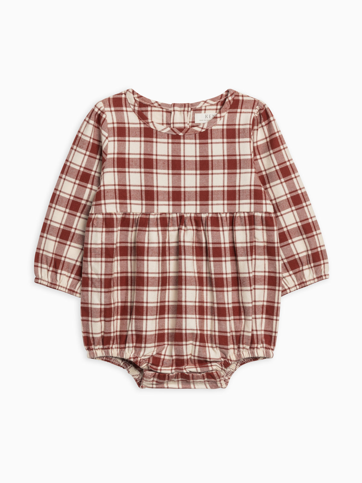 Bristol Flannel Long Sleeve Bubble Romper - Garnet Plaid