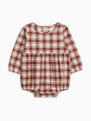 Bristol Flannel Long Sleeve Bubble Romper - Garnet Plaid