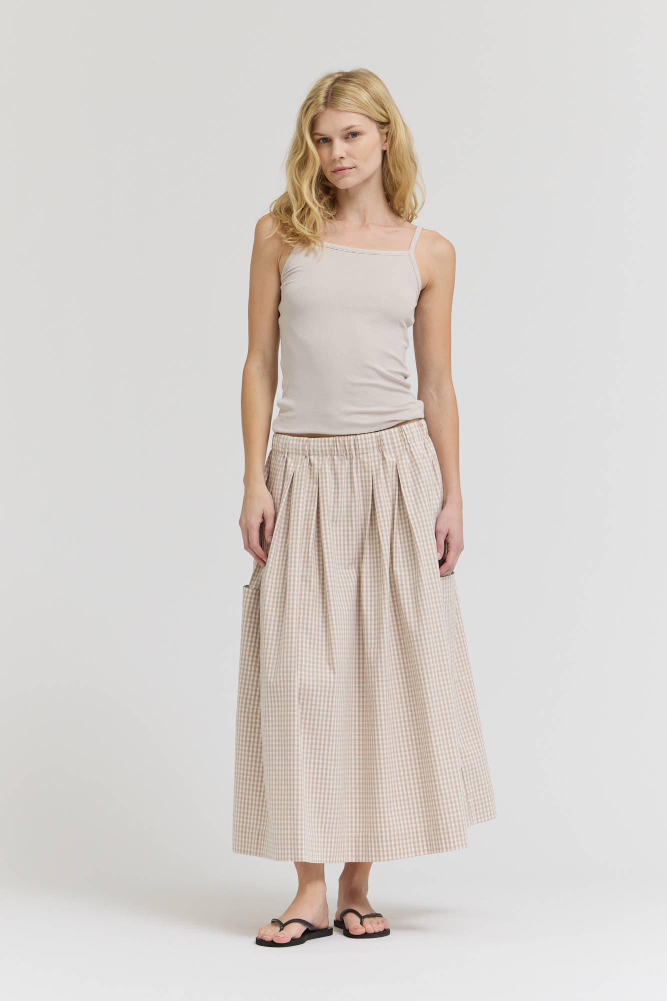 Pleat Waist Gingham Skirt
