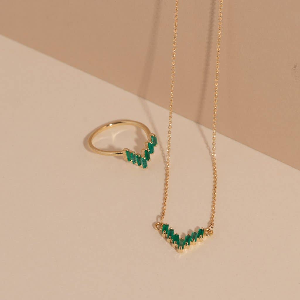 Chevron Ring - Green Onyx/Gold