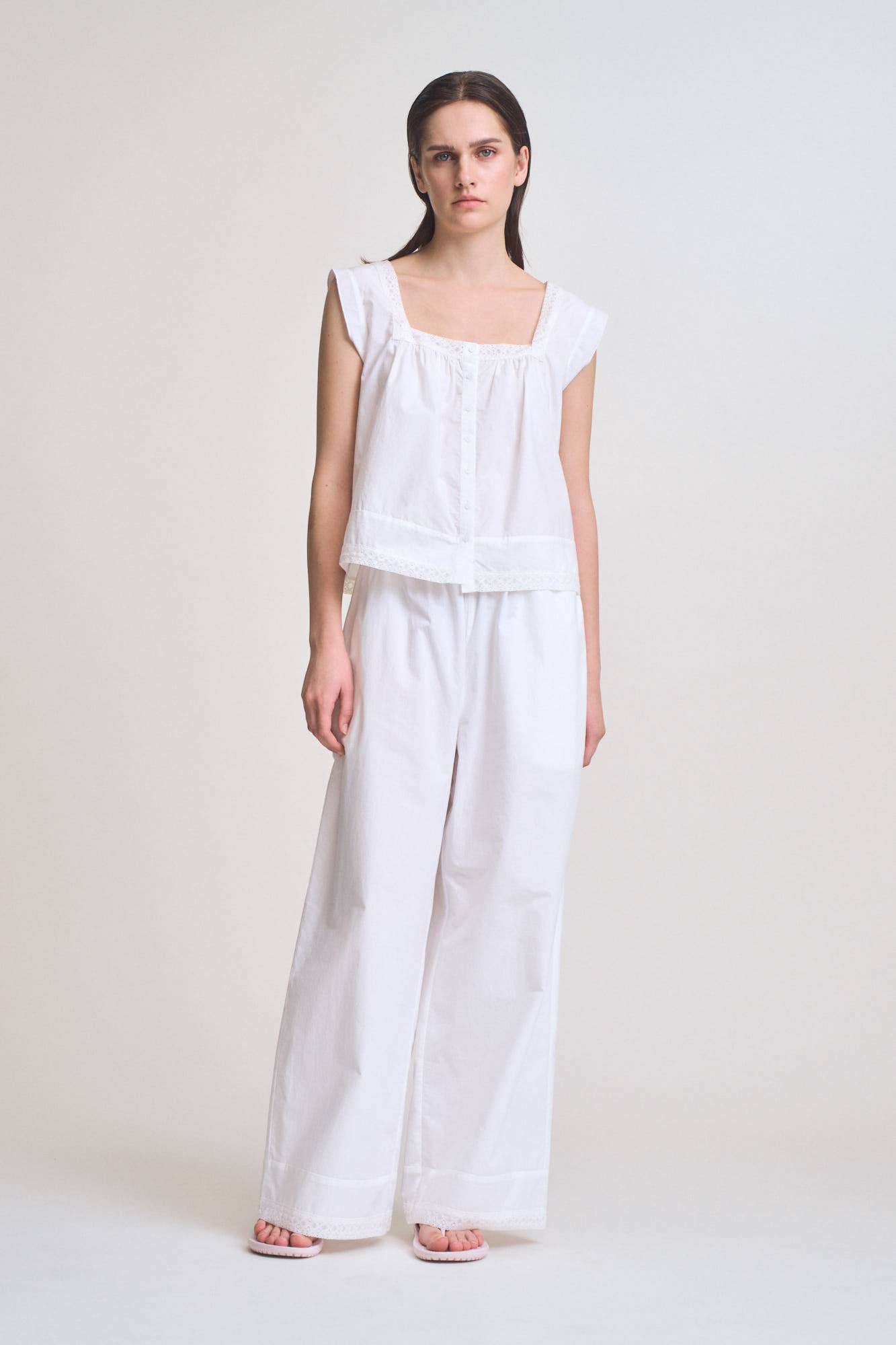 Eyelet Hem Detailed Cotton Pants