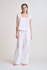 Eyelet Hem Detailed Cotton Pants