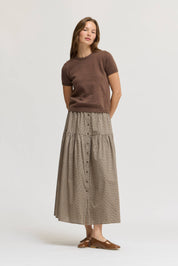 Front Button Check Skirt