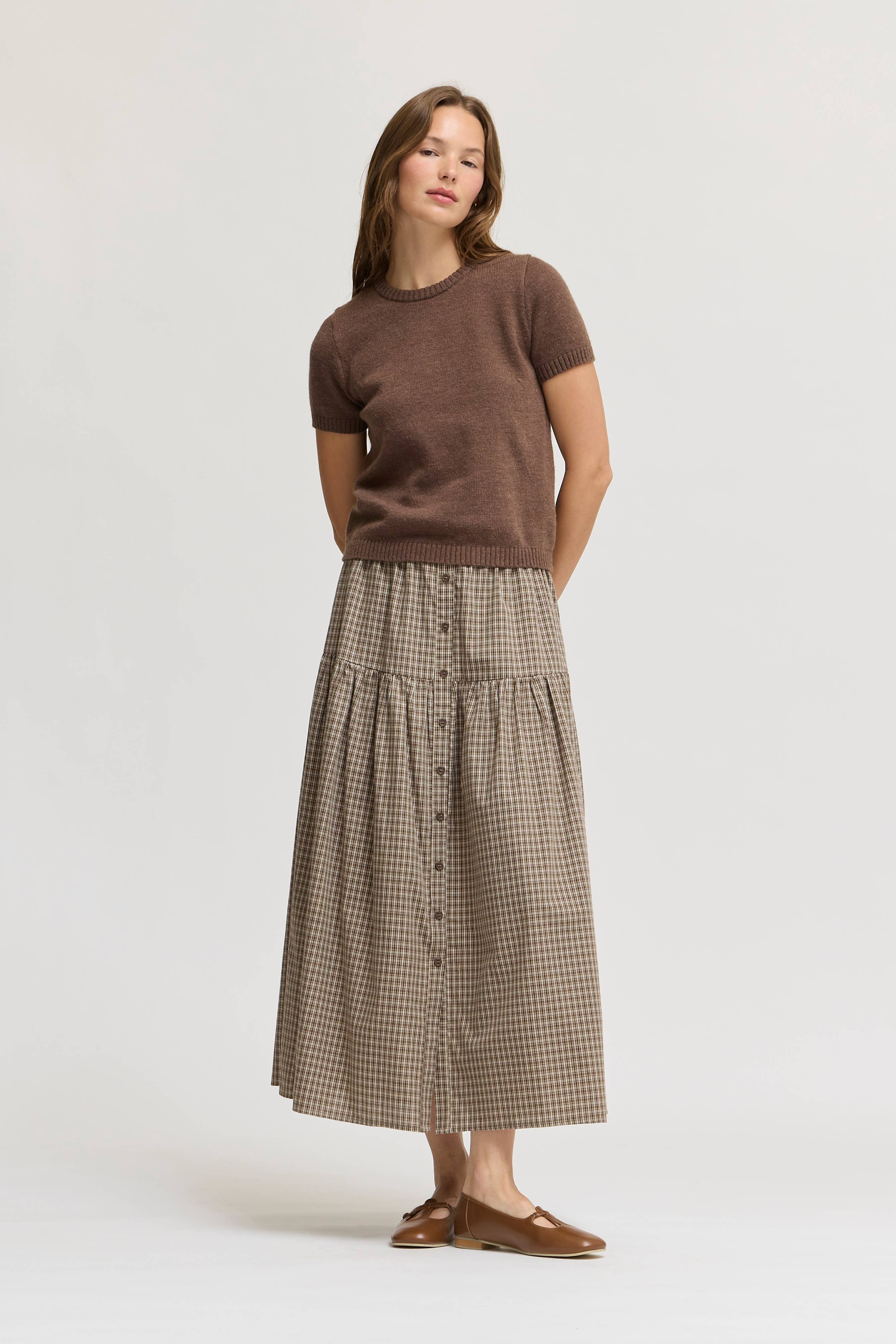 Front Button Check Skirt