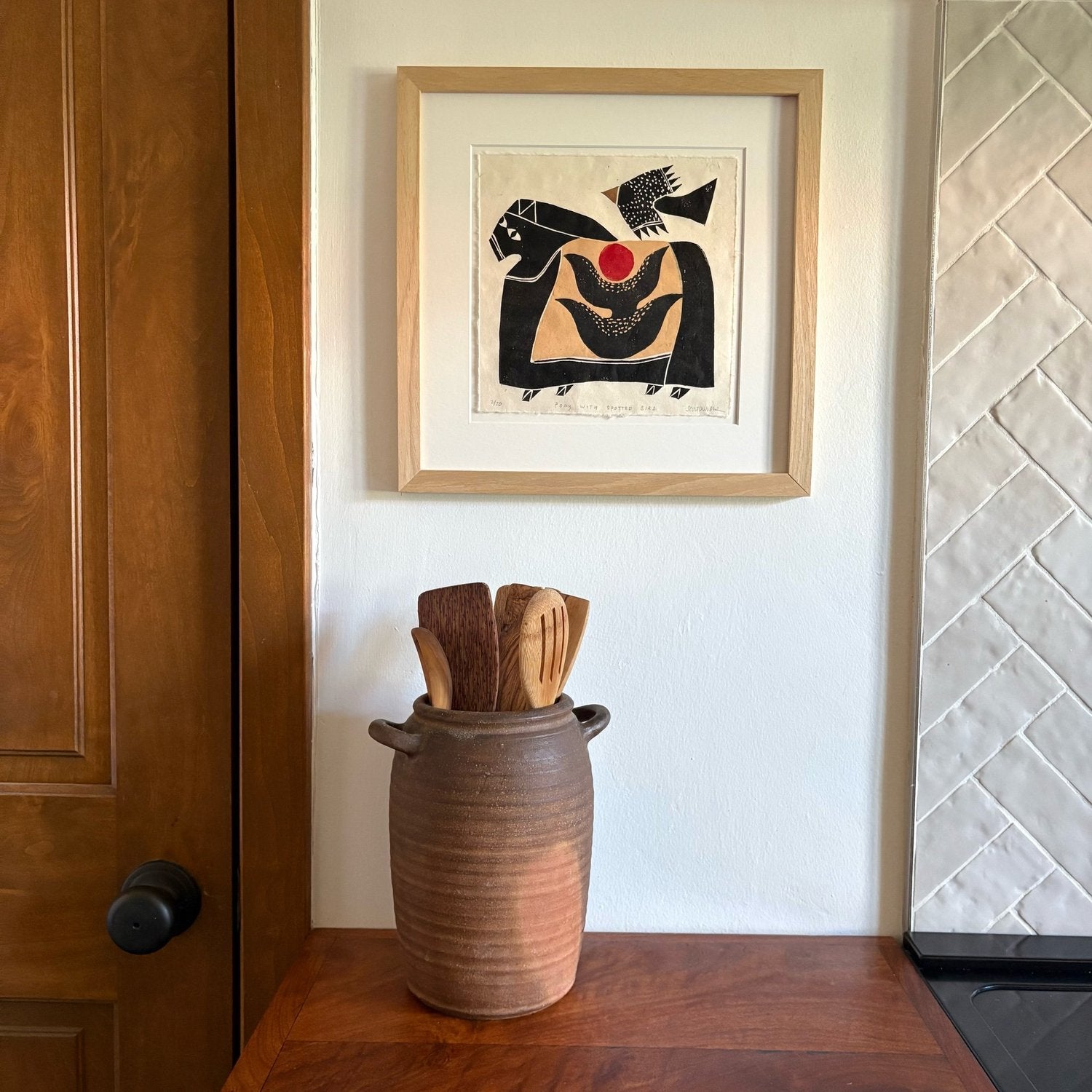 Pony with Spotted Bird Handmade Print