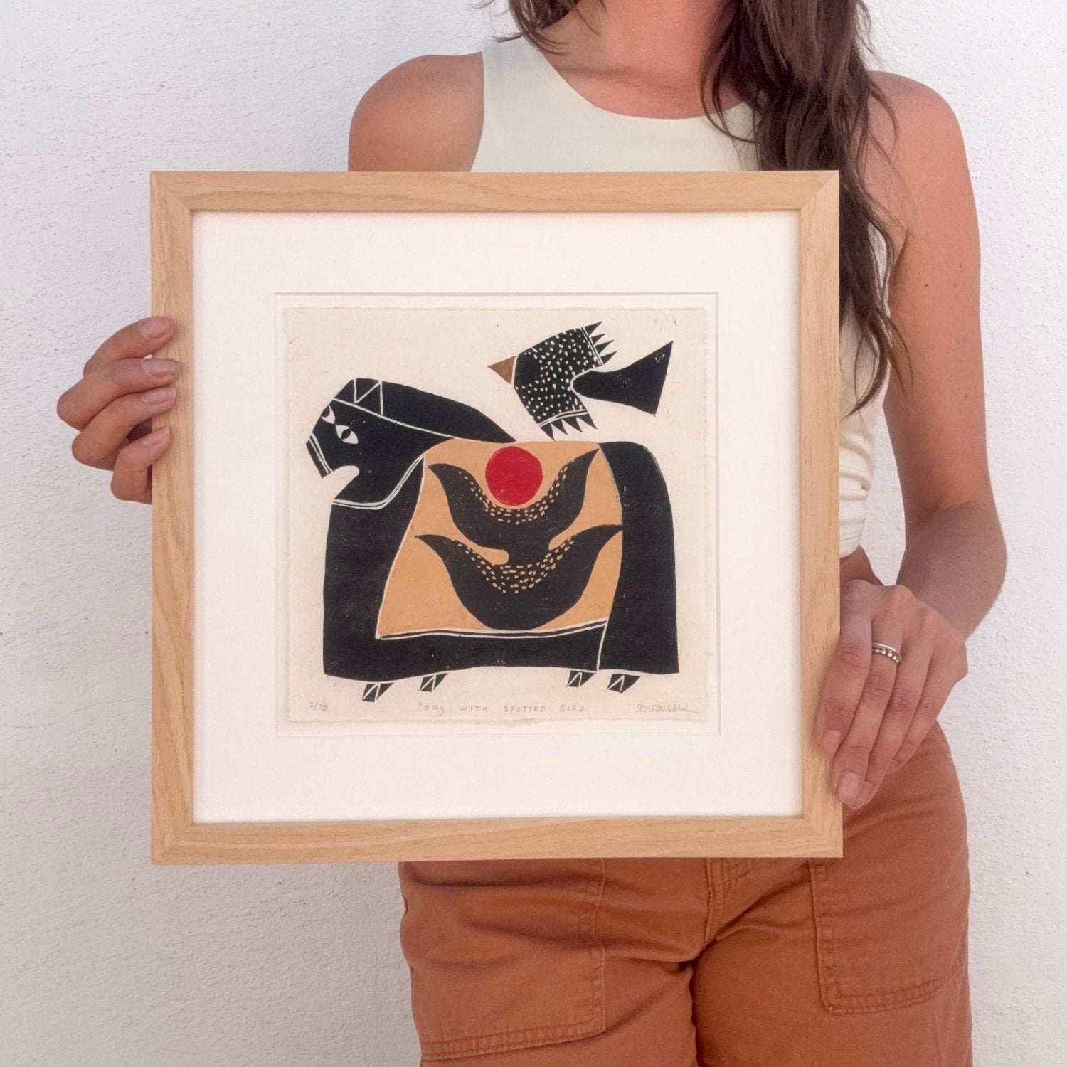 Pony with Spotted Bird Handmade Print