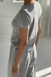 Pointelle Babe Tee - Melange Grey