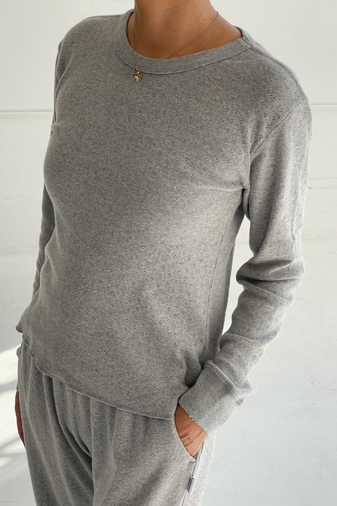 Pointelle Fundamental Tee - Melange Grey