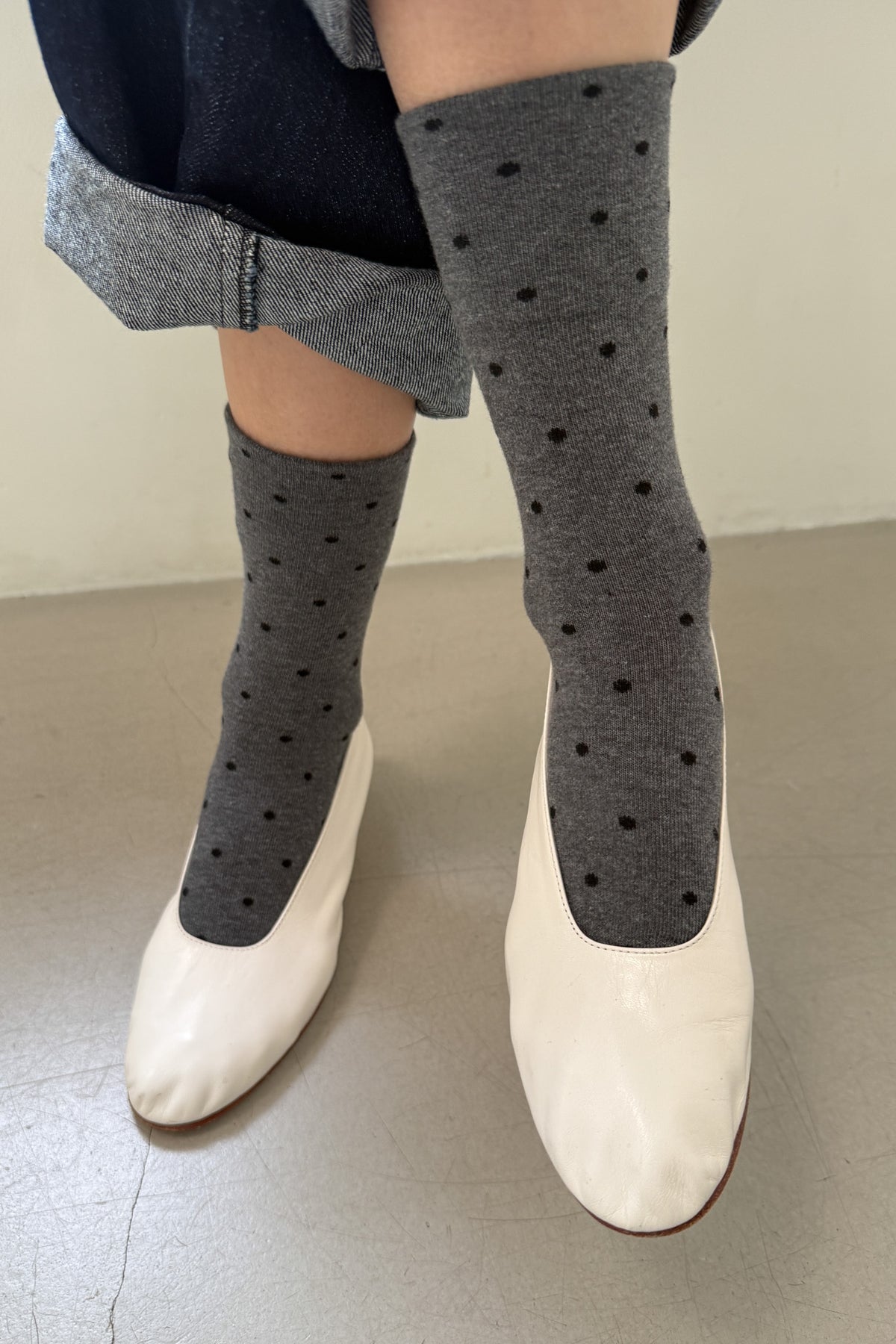 Charcoal/Black Polka Dot Sneaker Socks