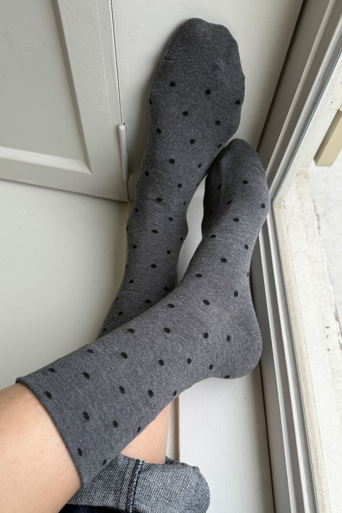 Charcoal/Black Polka Dot Sneaker Socks