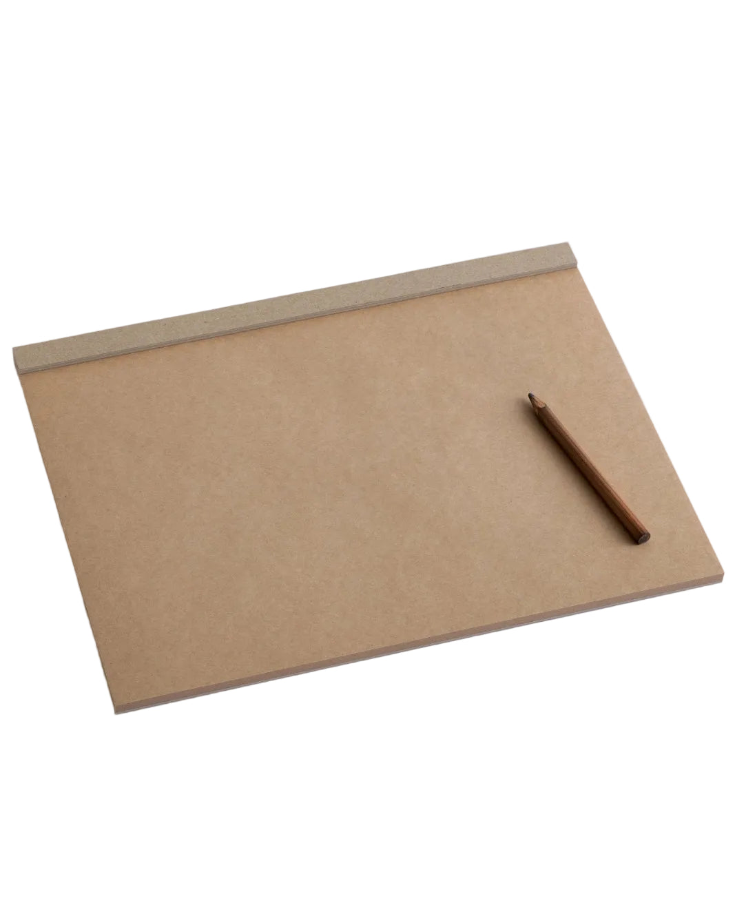 Brown paper sheet with a pen on a light gray background