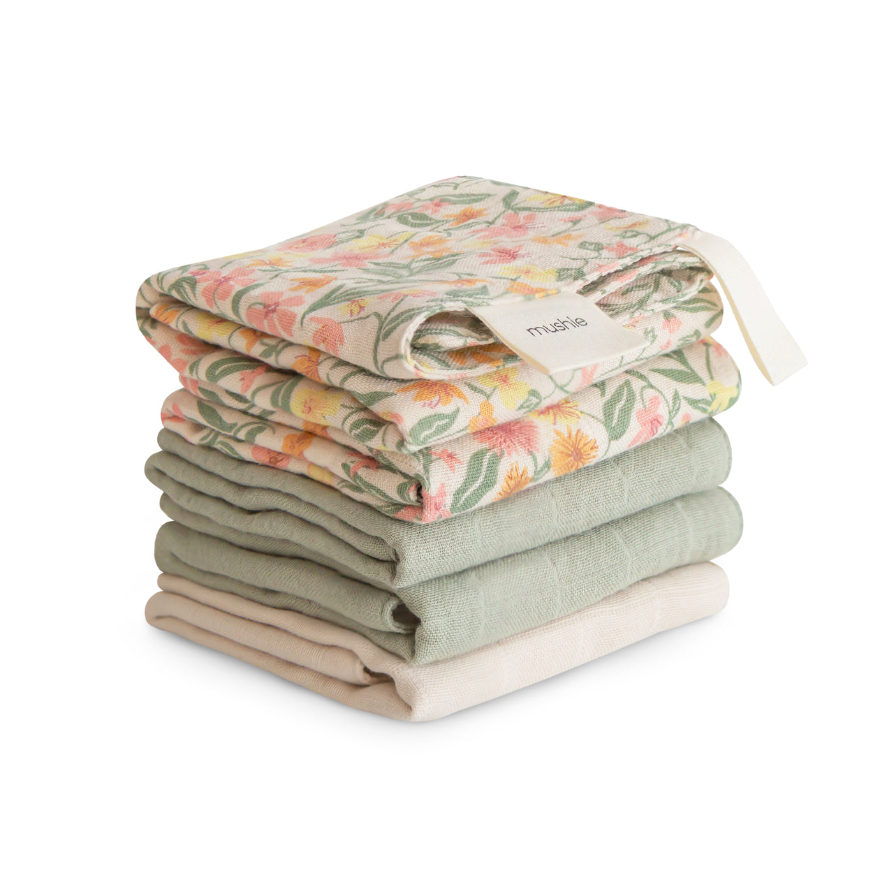 Pastel Blooms Muslin Cotton Washcloth 5 Pack