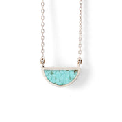 One Half Pendant Necklace - Number 8 Turquoise, Sterling Silver