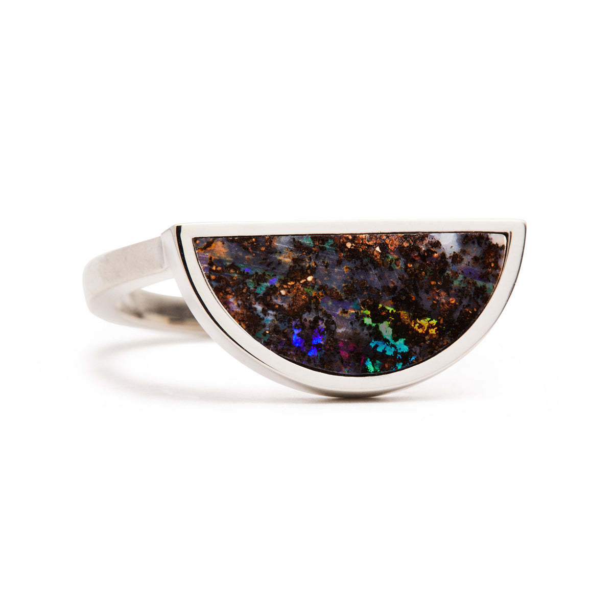 One Half Ring - Matrix Boulder Opal, Sterling Silver