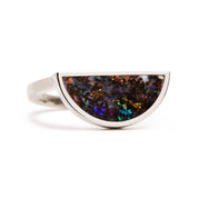 One Half Ring - Matrix Boulder Opal, Sterling Silver