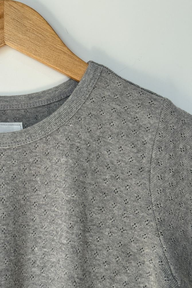 Pointelle Babe Tee - Melange Grey