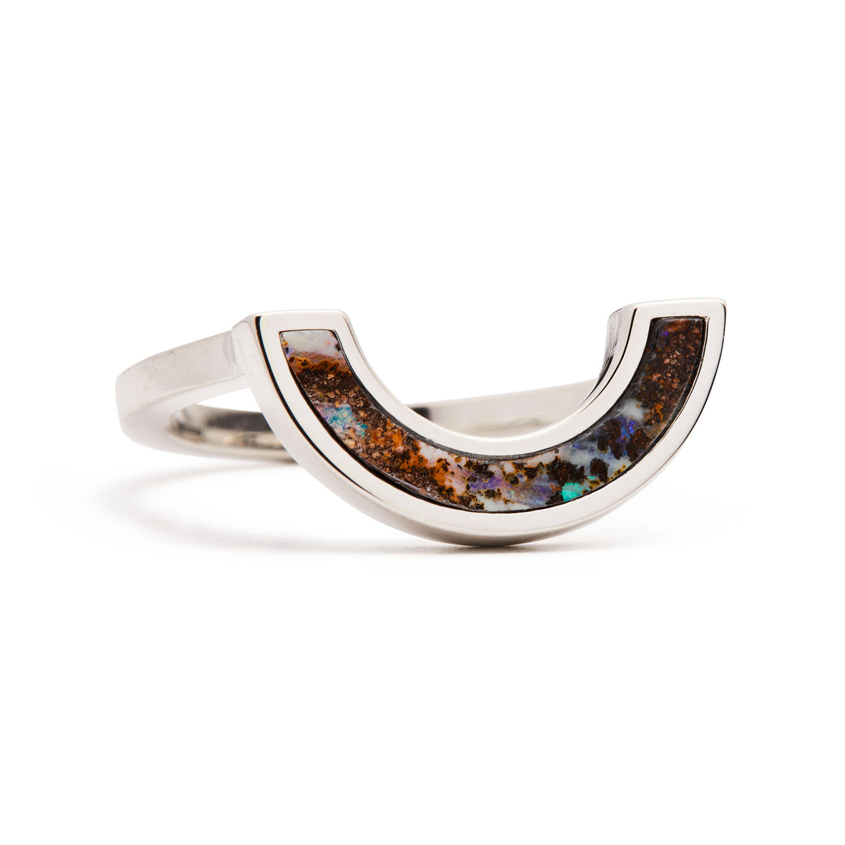 Rainbow Ring - Matrix Boulder Opal, Sterling Silver