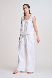 Eyelet Hem Detailed Cotton Pants