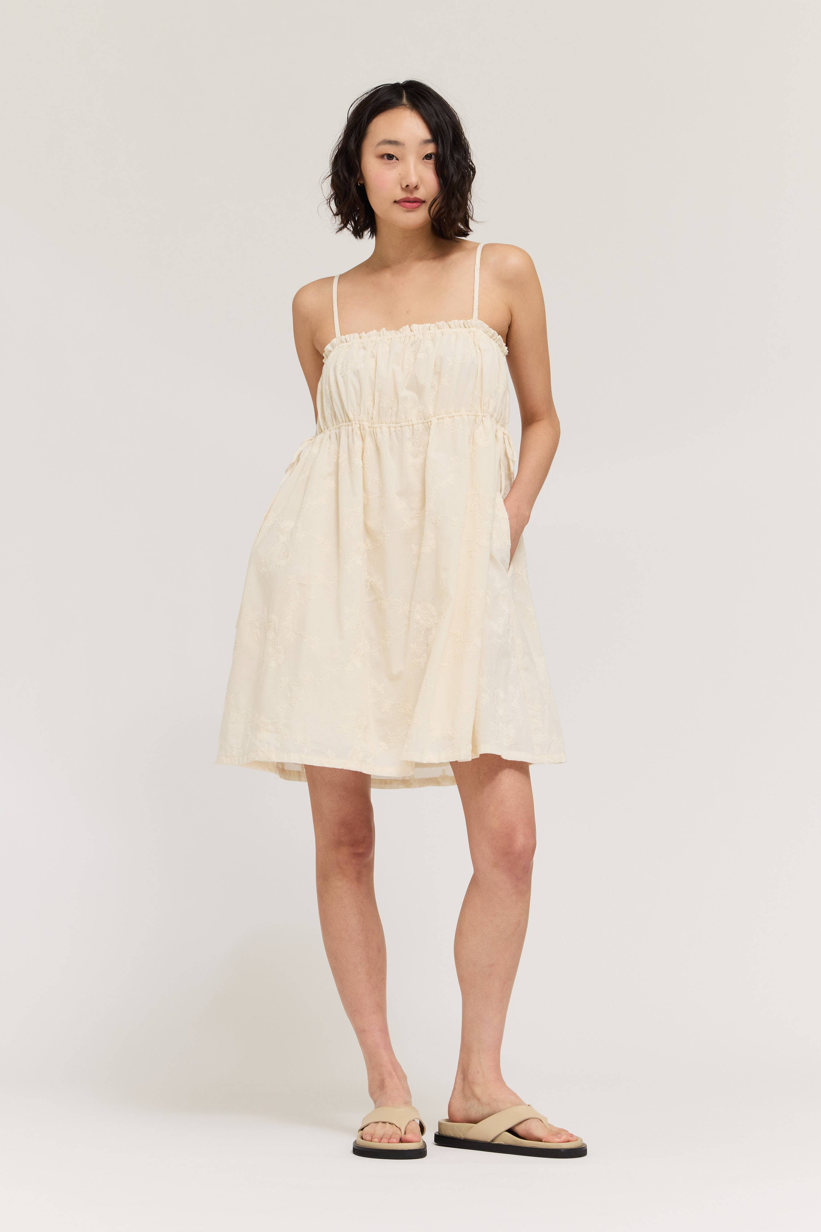 Embroidered Spaghetti Mini Dress