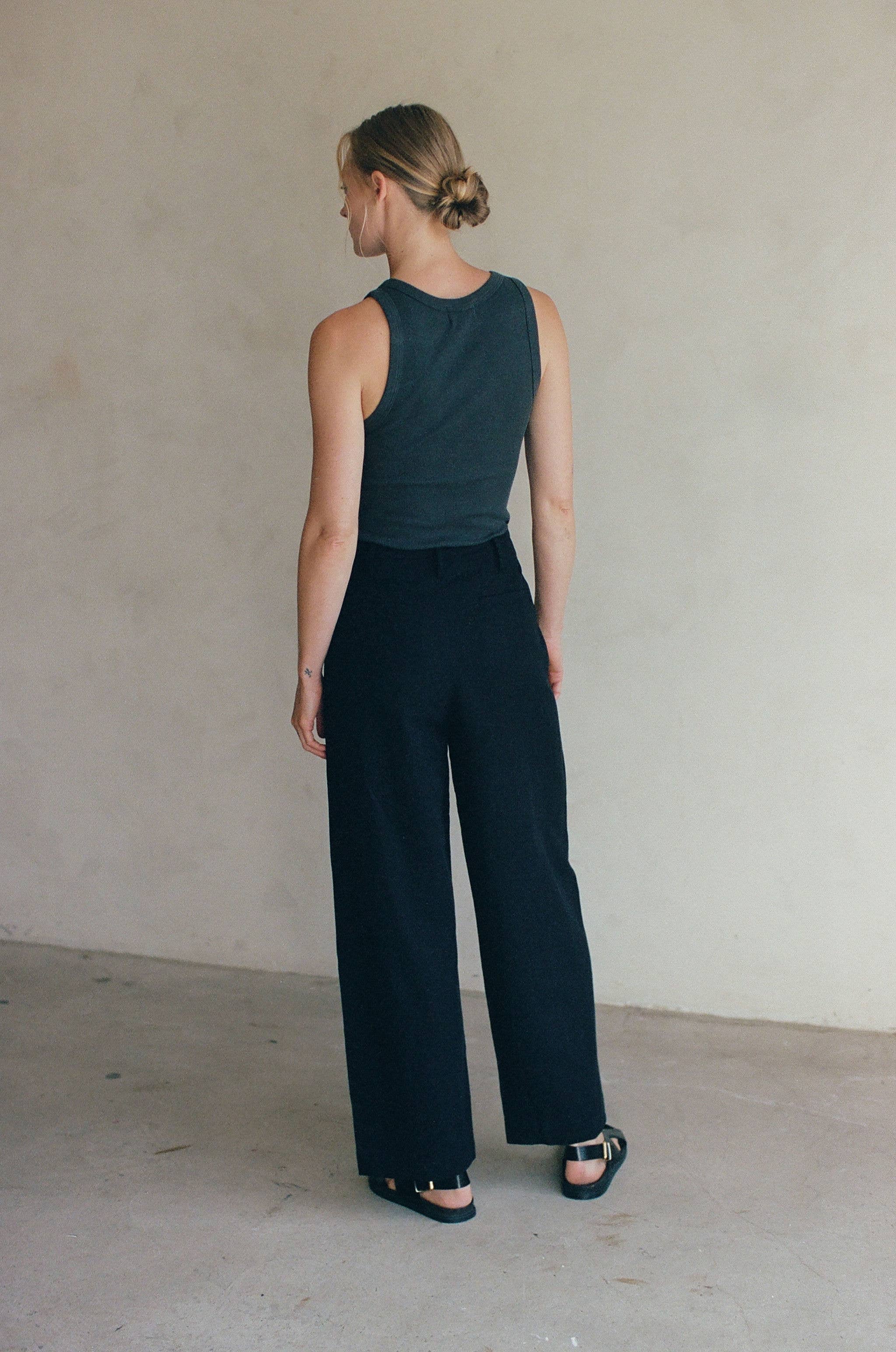 Woven Linen Cotton Pants - Washed Black