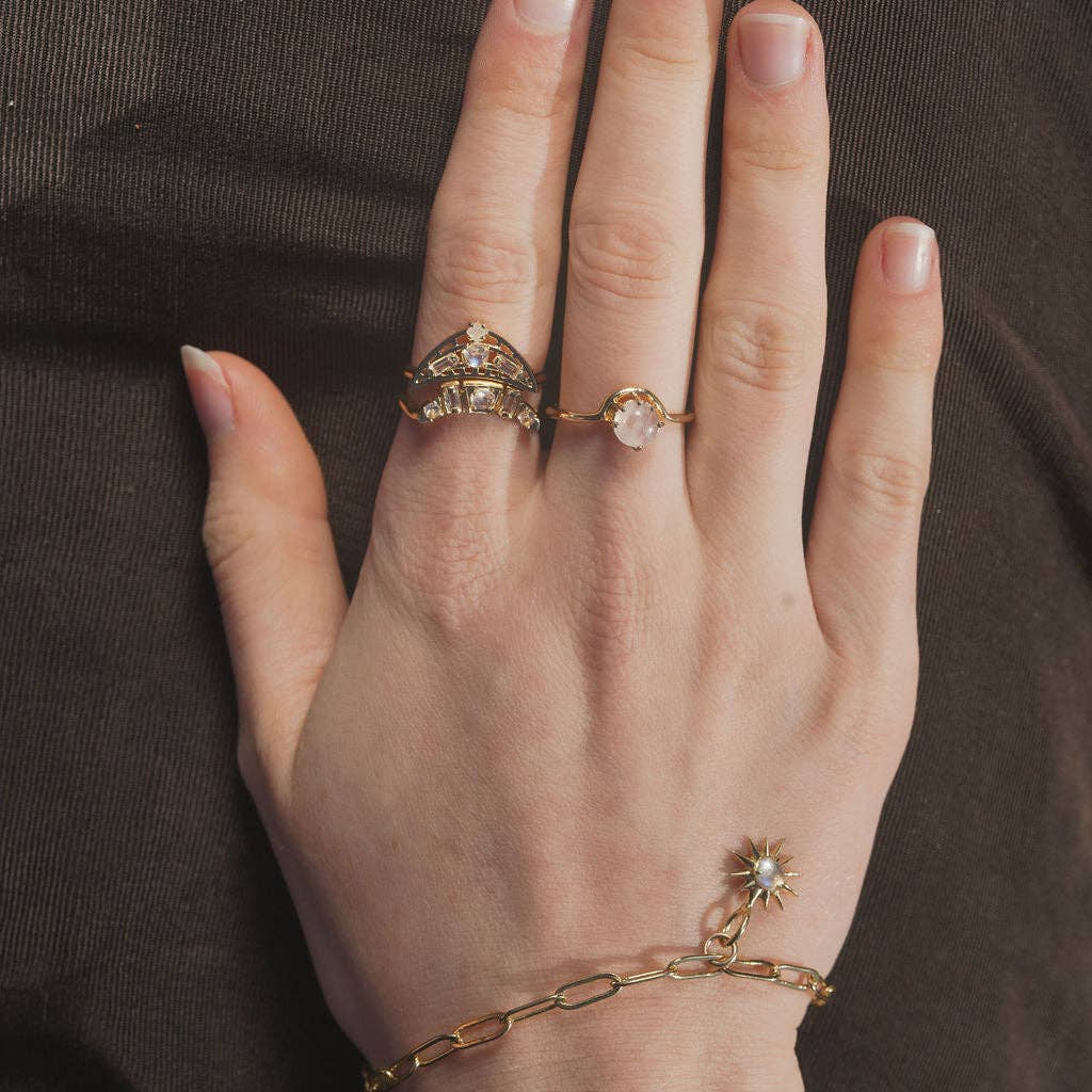 Mina Ring – Rainbow Moonstone/Gold