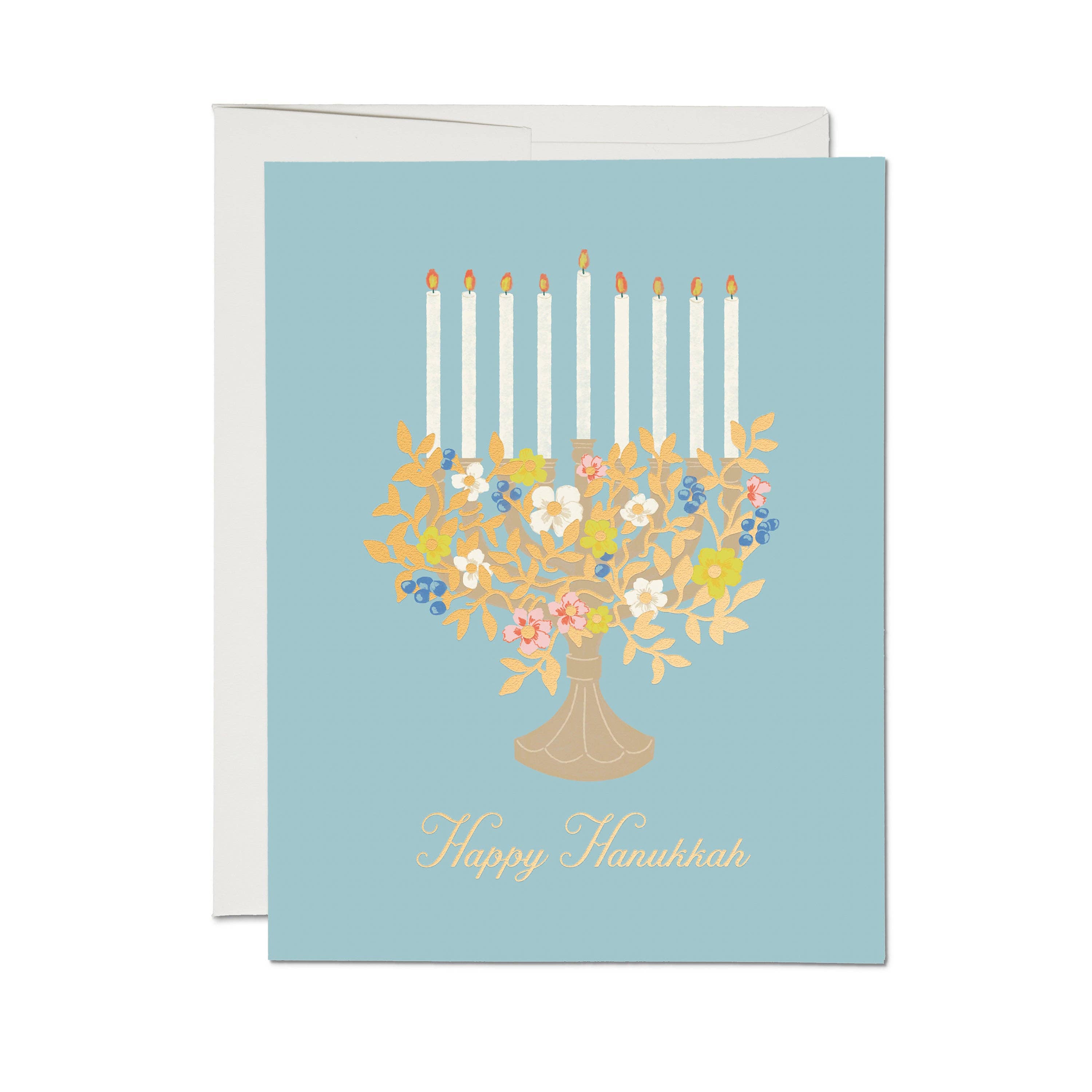 Floral Menorah Hanukkah Card