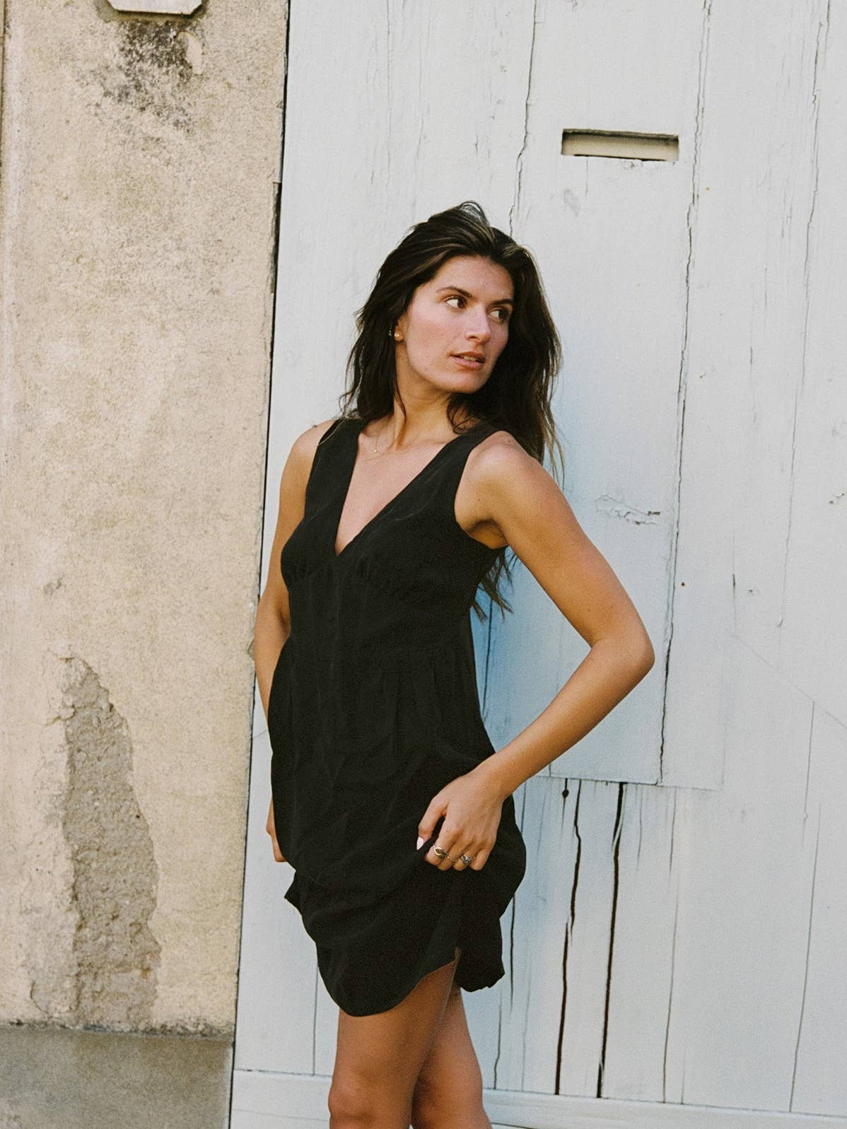 Cupro V Dress - Black
