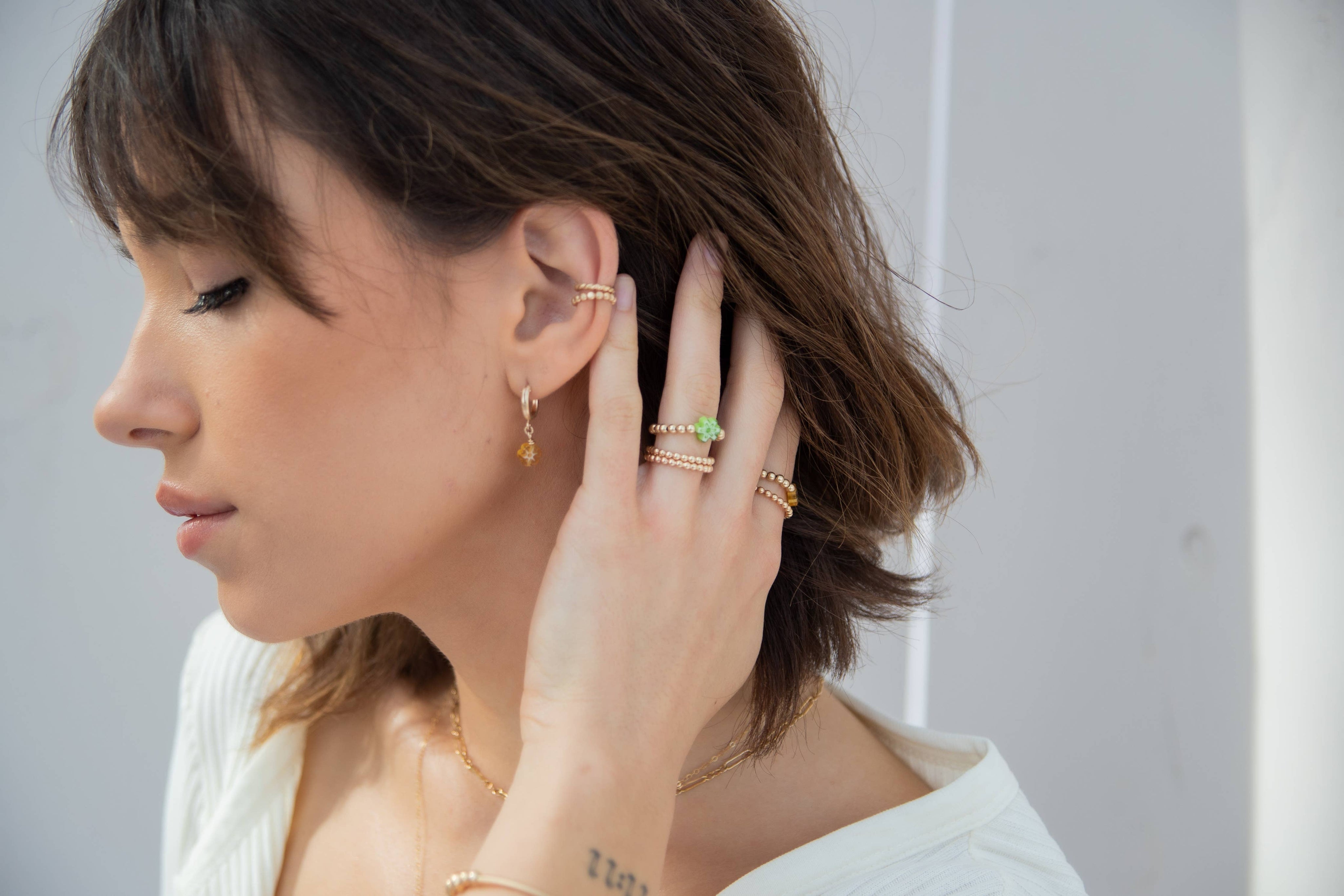 Flower Power Stretch Ring - Amber