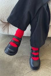 Red Crisp Step Socks