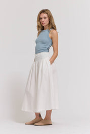 Eyelet Trim Detailed Smocking Waist Skirt