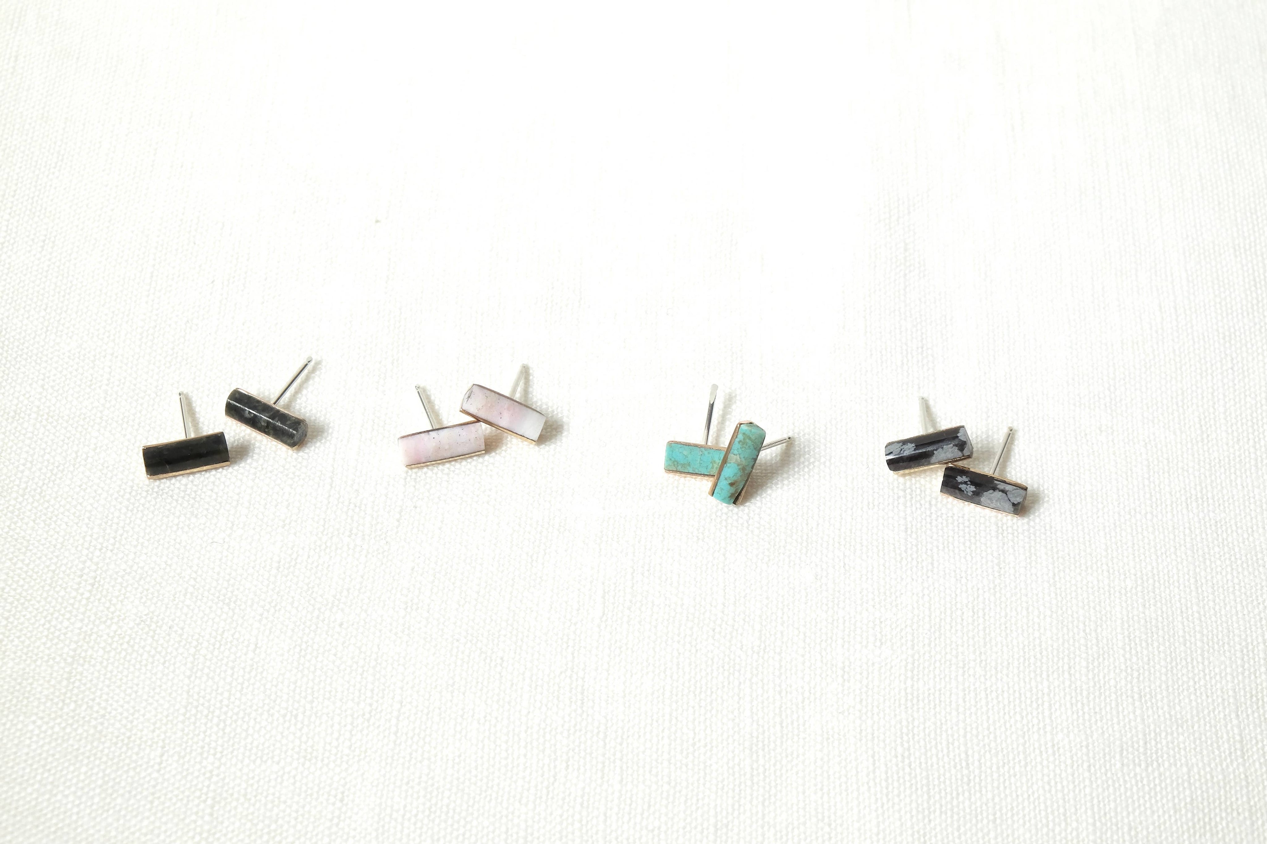 Senita Studs Earrings - Sterling Silver / Blue-Green Turquoise