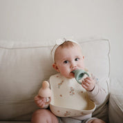Silicone Baby Bib - Pink Flowers