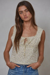 Woven Cotton Floral Square Neck Top