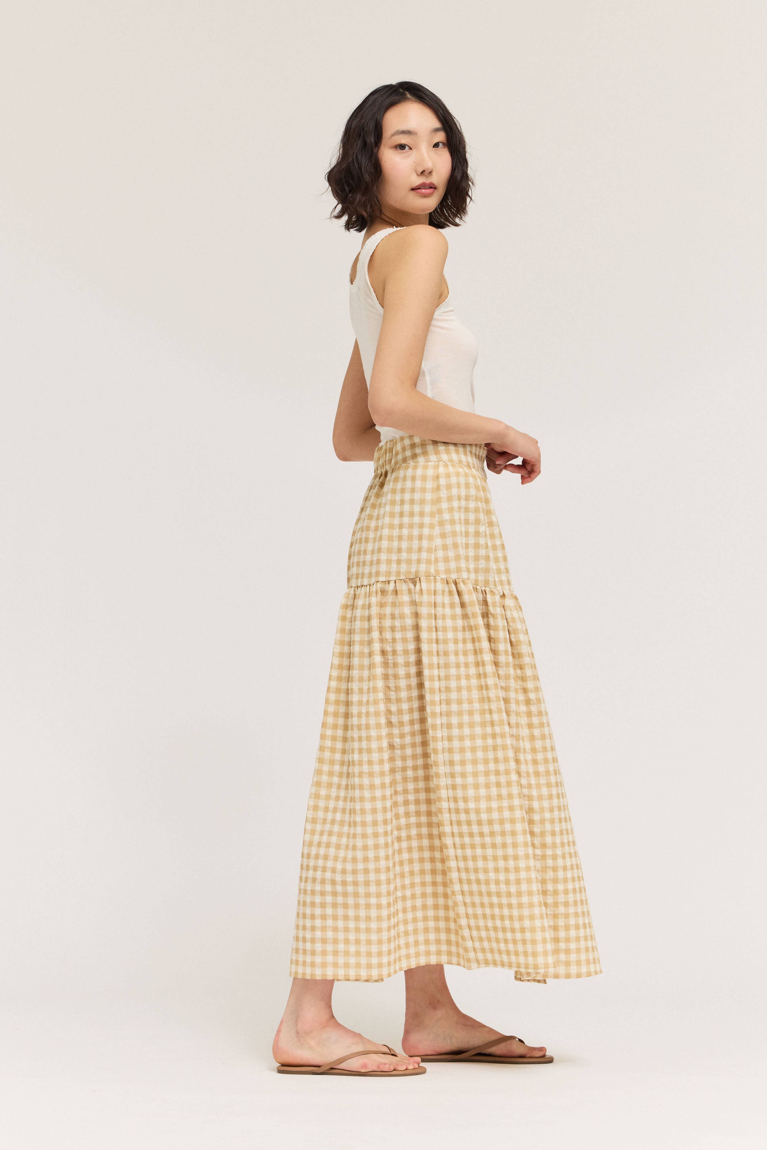 Front Button Check Skirt